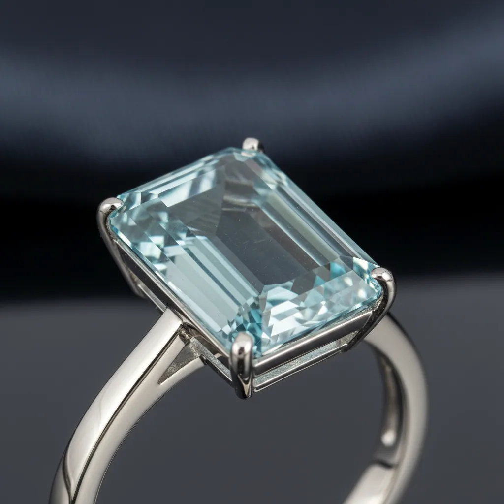 Two emerald cut aquamarines side by side showing pale sky blue versus saturated blue color