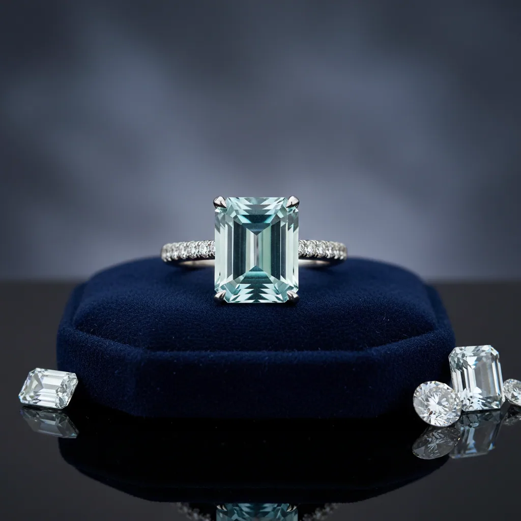 Emerald cut aquamarine ring in a protective bezel setting suited to everyday wear