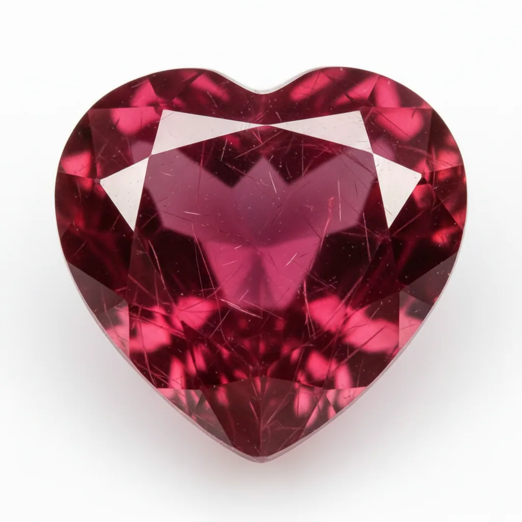 Close-up of vivid red heart-shaped ruby showing color saturation and clarity under professional lighting