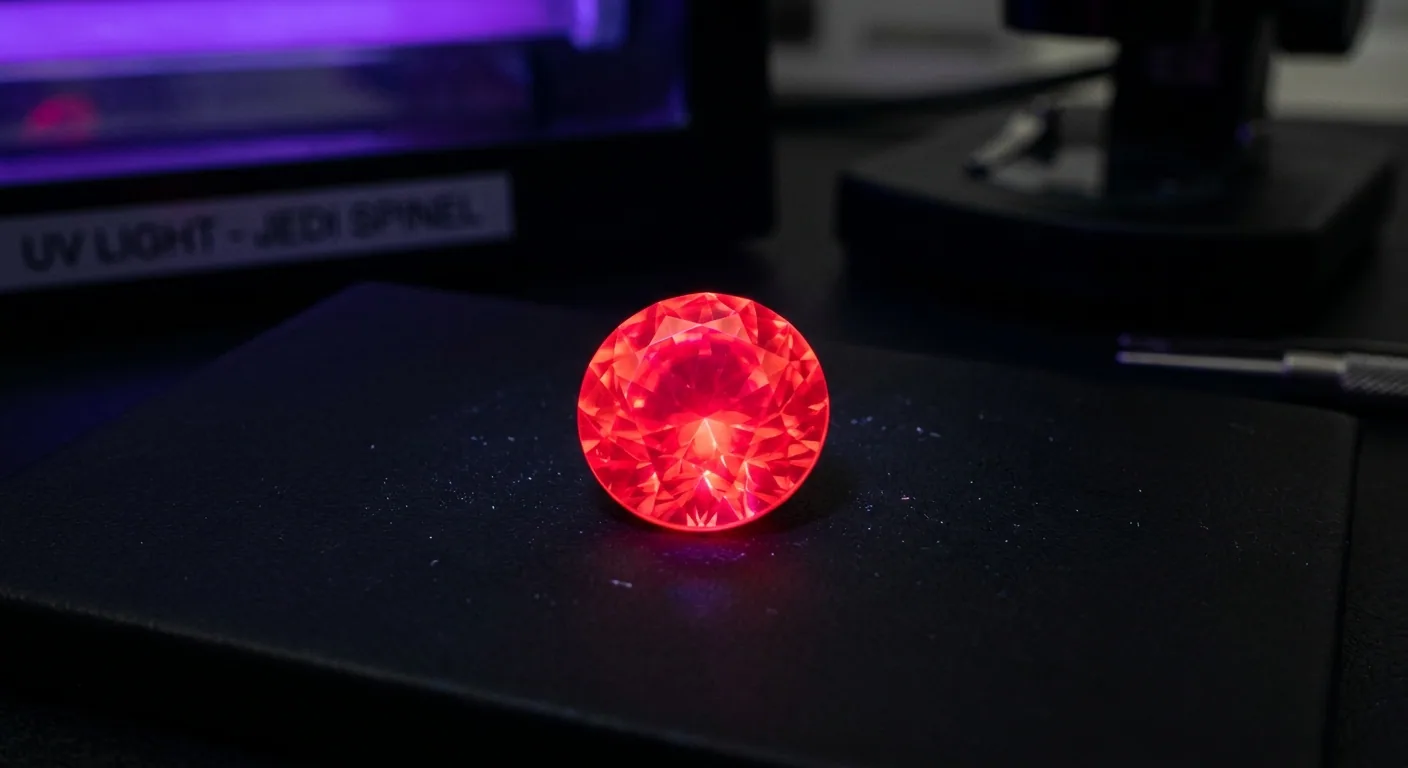 Neon red Jedi spinel glowing with strong chromium fluorescence